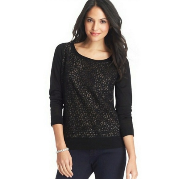 LOFT Sweaters - Ann Taylor LOFT Black Sweater with Lace Overlay